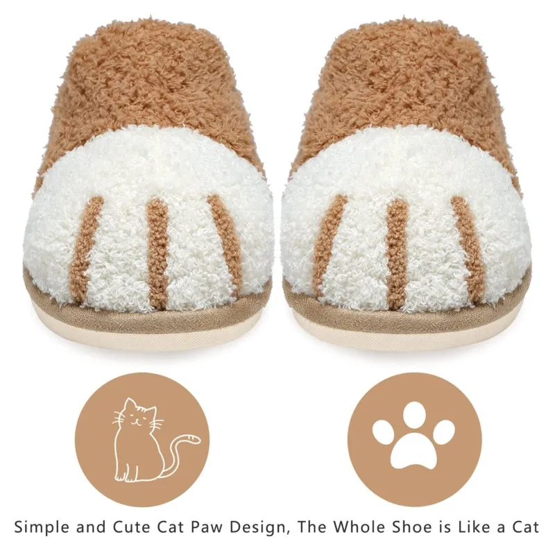 Litfun Winter Fuzzy Slippers Women Cute Animal Slippers House Warm Fur Slippers Couples Bedroom Non-Slip Indoor Fluffy Slippers