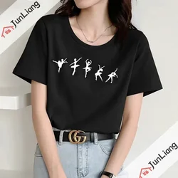 Vintage Black Top T-shirt Fashion Dance Print Girl Print T-shirt Dance Ballet Silhouette O Neck Summer Harajuku Clothes