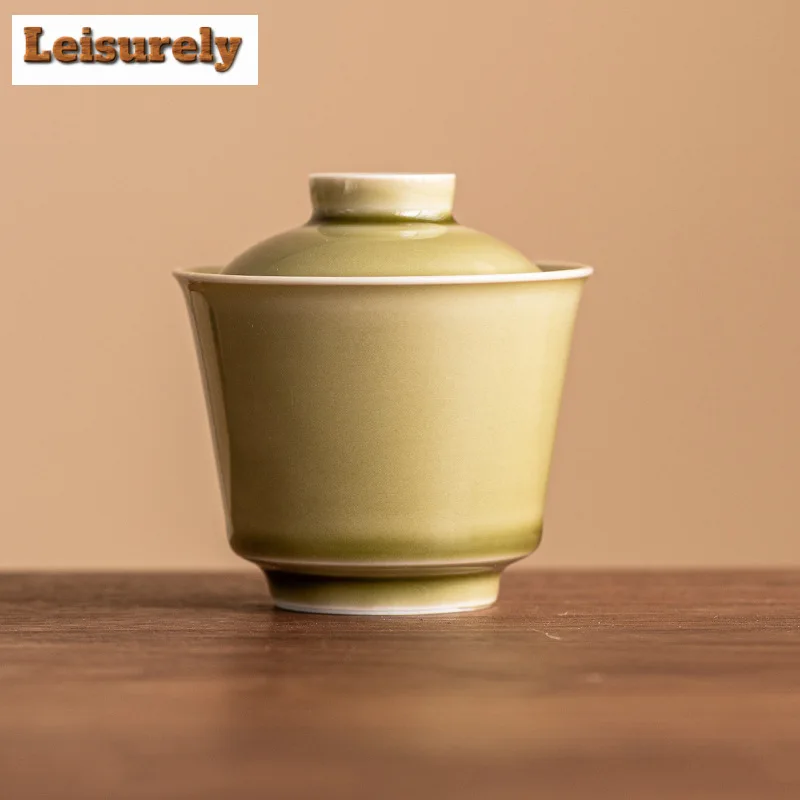 100ml Aesthetic Yaozhou Kiln Celadon Gaiwan Retro Tea Dust Green Ercai Tea Tureen Tea Maker Cover Bowl Drinkware Ornaments Gifts