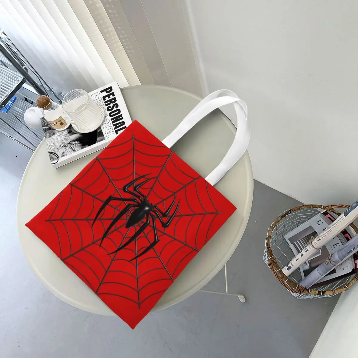 Bolsas de compras personalizadas de Spider Man Web para comestibles, bolso grande de hombro de lona con estampado de moda, bolso duradero de gran capacidad