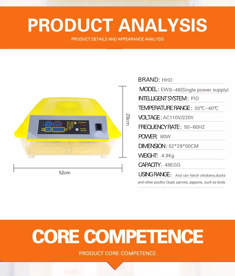 

2026 Автоматическая машина 48 инкубаторов для яиц Поднос для куриных/птичьих яиц Полностью автоматический для продажи EW-48 5-6 лет Электрический 4,85 кг