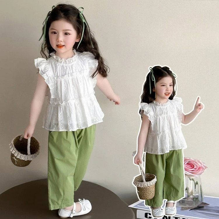 2026 Summer Fashion New Short Flutter Sleeve Vest Set for Baby Girls Stylish Trendy Casual Two-Piece Set