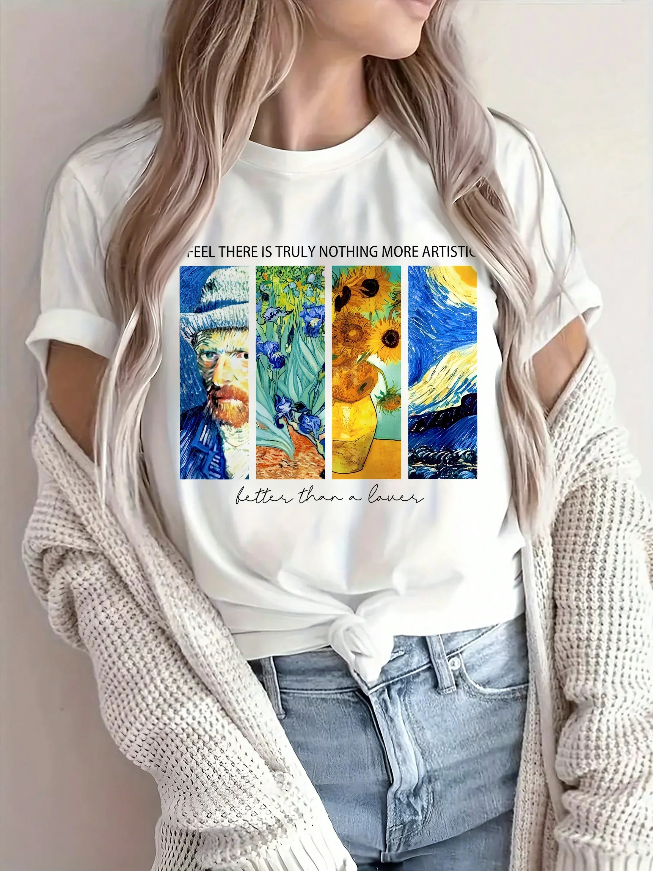 Vincent van Gogh Abstract Art Painting Print Crew Neck T-shirt Short Sleeve Summer Short sleeved Harajuku streetwear Tops Tees