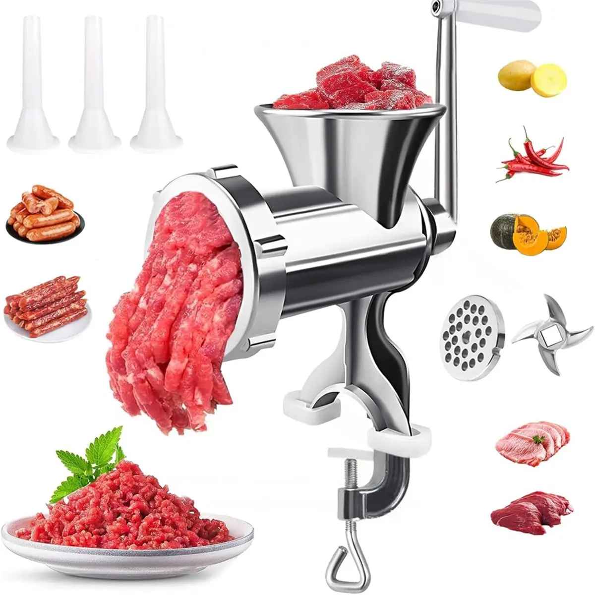 BAAQ Meat Grinder Manual Mincer - Manual Meat Grinder Sausage Maker Meat Grinders for Home Use Fast and Effortless for Meats