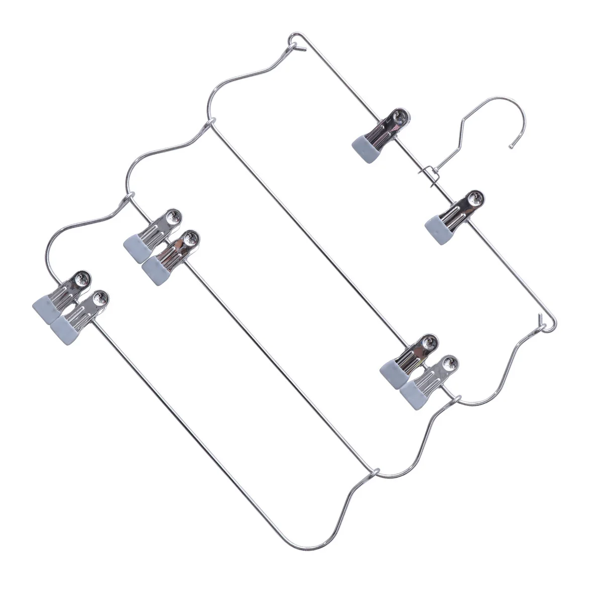 Multifunktionaler Kleiderbügel aus Metall mit Schwenkarm, faltbar, für Hosen, Rock, Kleiderbügel, Clips, sturzsicher, Organizer, Schrankständer, Silber