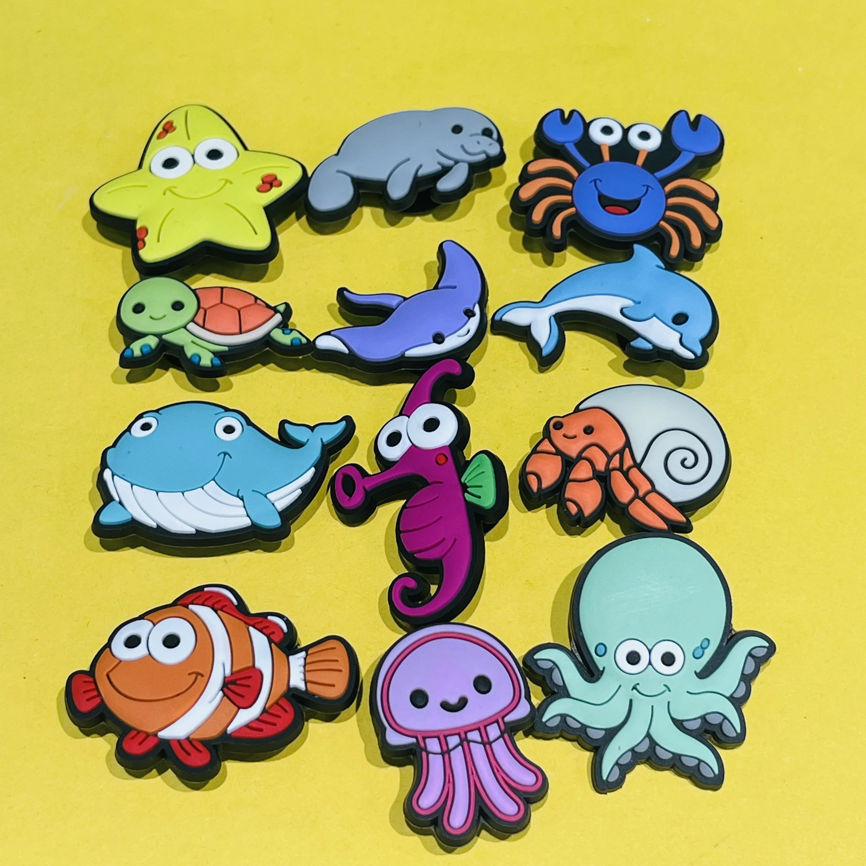 New 1-12pcs Sea Animal Seahorse Hermit Crab Seal Dolphin PVC Shoe Charms Accessories Kids Shoes Buckles Wristbands Birthday Gift