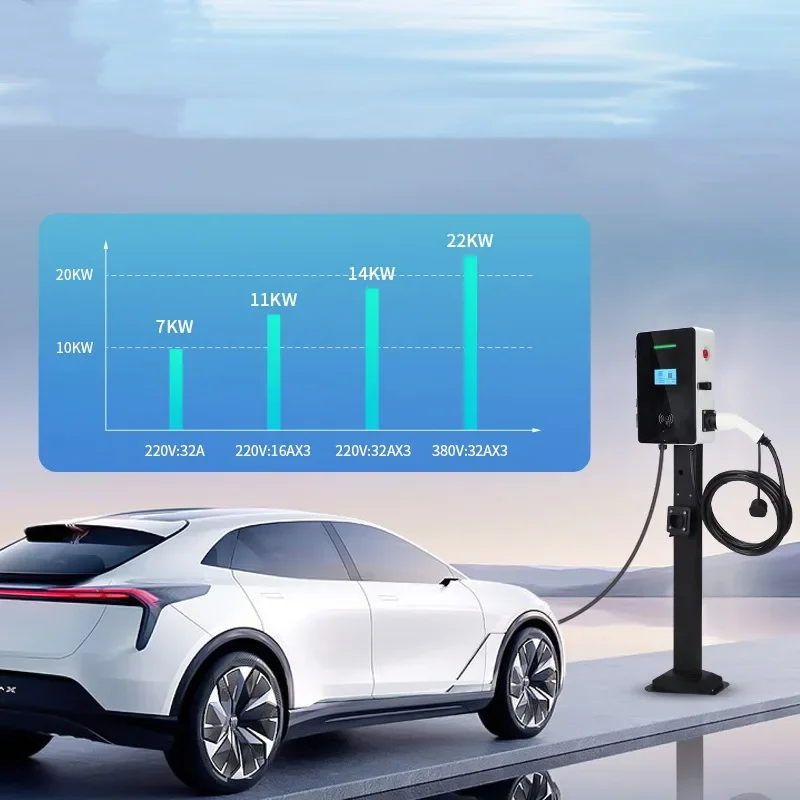 Tary Factory Double Gun EV Charger Type 2 Fast Ev Car 7kw*2 Charger Floor-mounted 44KW AC EV Charger with OCPP