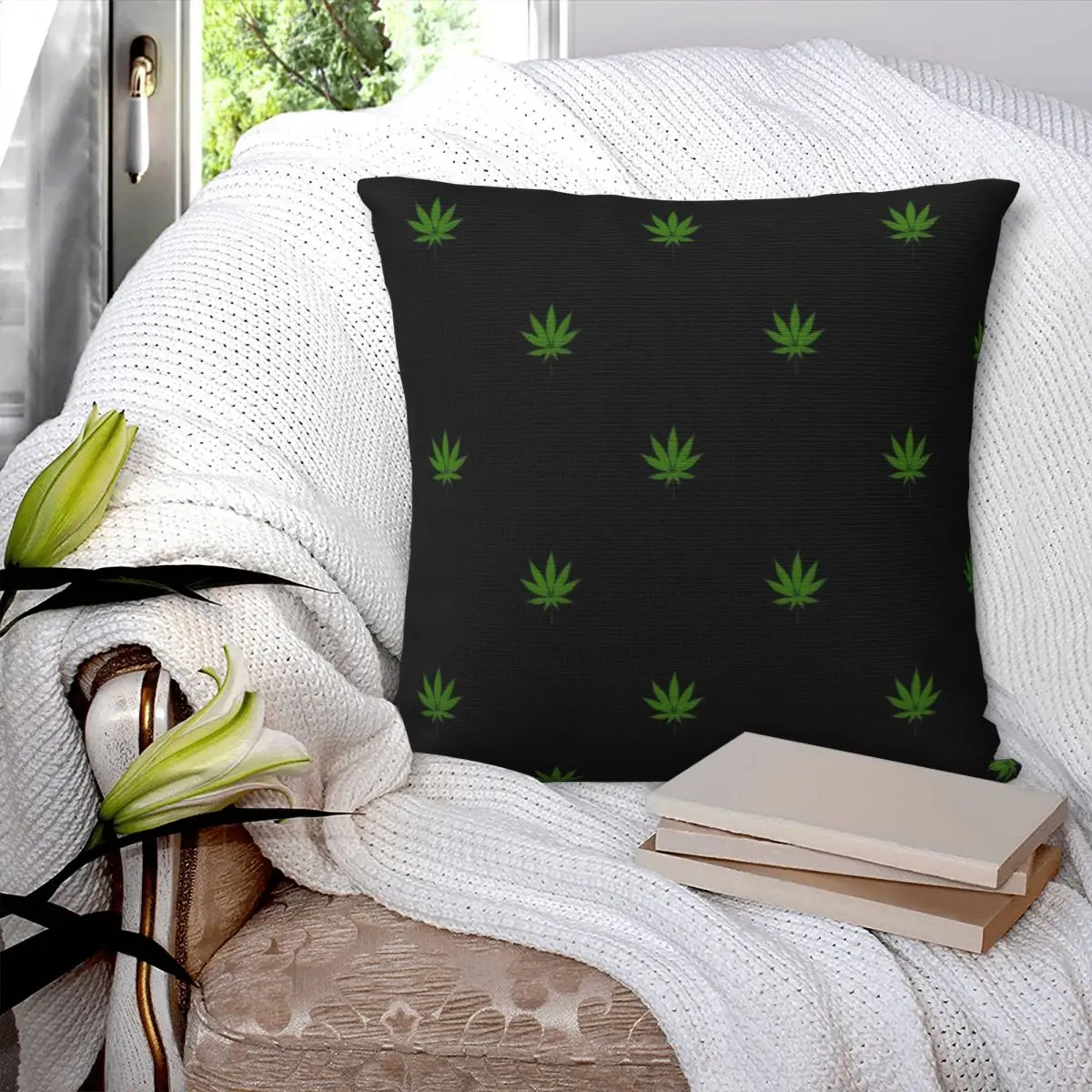 Weed Pattern Smoke Pillowcase Printed Polyester Cushion Cover Decorative Throw Pillow Case Cover Home Zipper 45X45cm