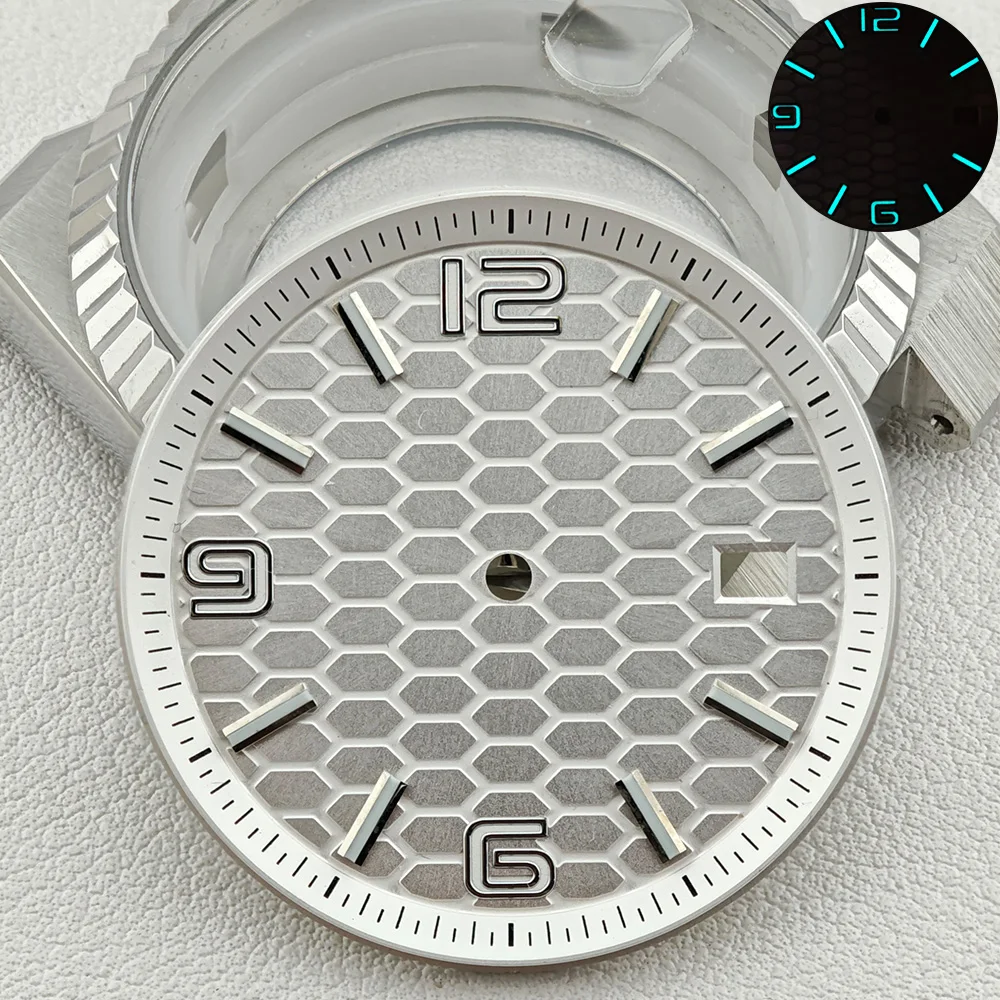 39.5mm メンズ シルバー ケース ウォッチ NH35 ムーブメント フルボディ ミラー サファイア ダイヤル 33.8mm 高品質時計部品 NH35 ダイヤルに適合