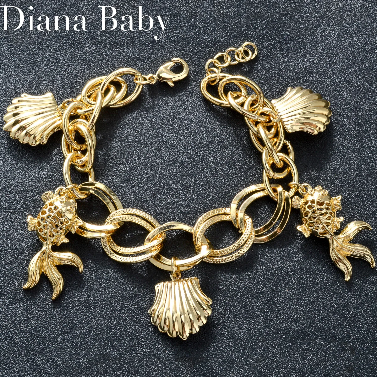 

Dubai Gold Color Link Chain Bracelet For Women Chic Shell Fish Charm African Wedding Jewelry Bridal Daily Wear Charming Gift