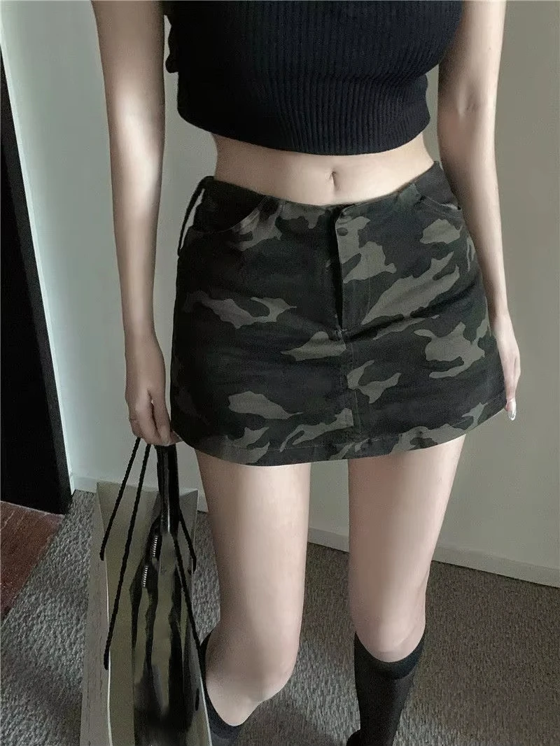 Faldas de camuflaje Vintage de calle de verano Y2k, falda ceñida de cintura alta para Mujer, novedad de verano 2021, Faldas informales que combinan con todo para Mujer