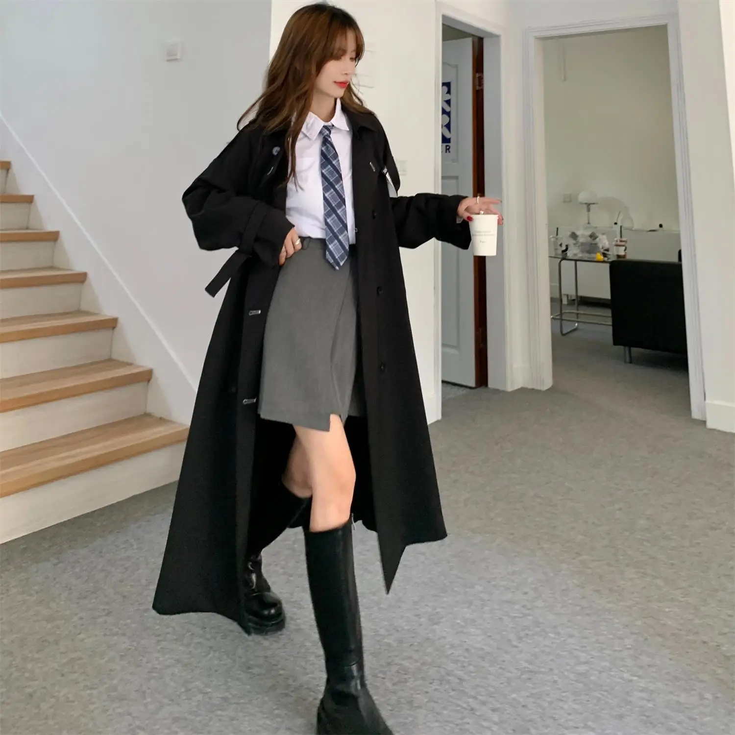 

Trench Coat Woman Spring Autumn Oversize Overwear Trun-Down Maxi Warm Slimming Classic Buttons Midi Split-Joint X-Long Ins