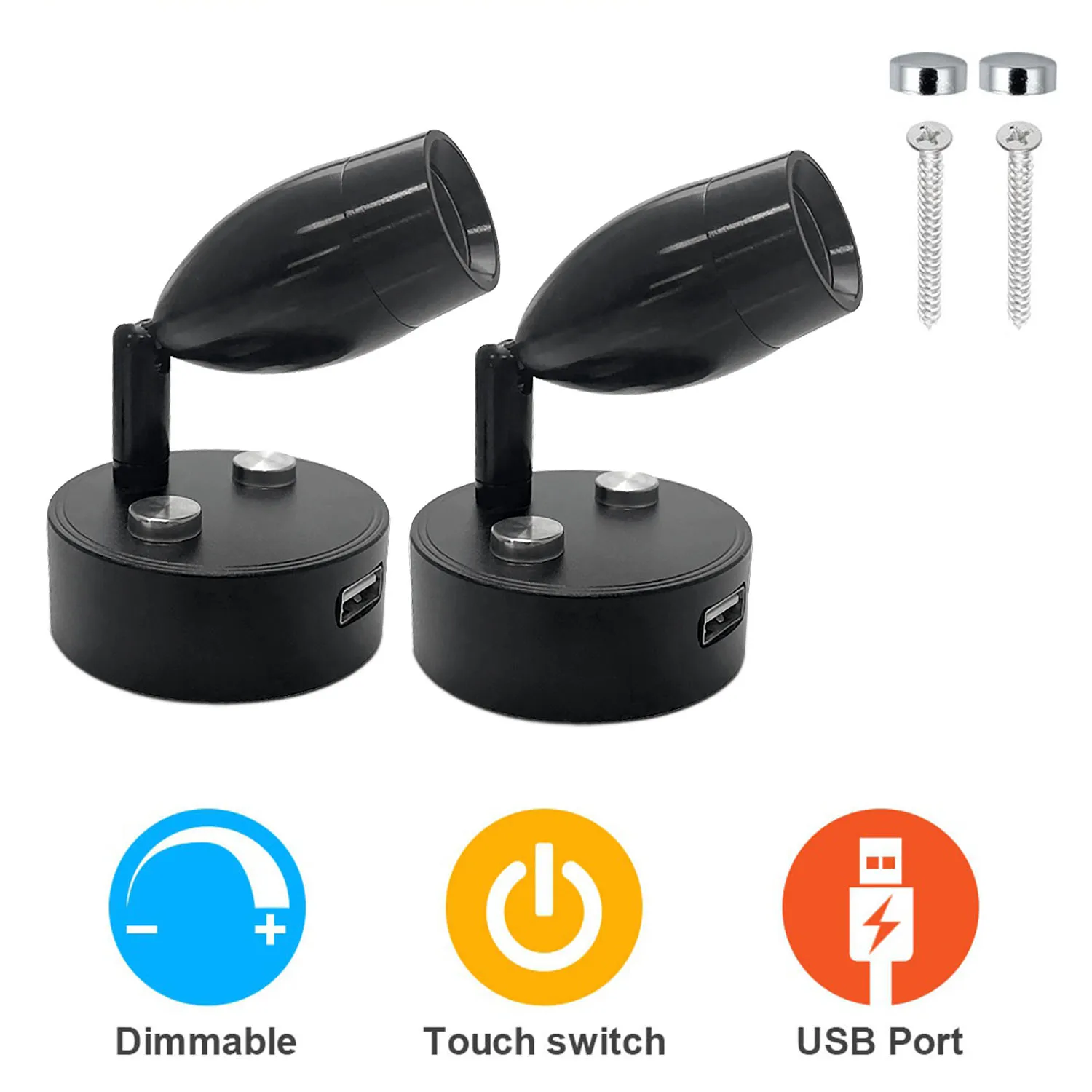 

2PCS RV Interior Reading Led Spot Light Dimmiable 360 Degree Rotatable Lamp for Boat Caravan Motorhome Trailer Truck Yacht