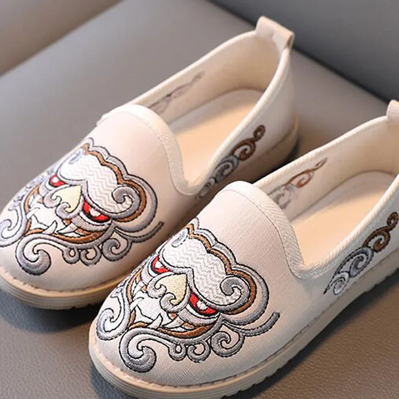 Boys Handmade Embroidered Light Bottom Loafers Chinese Style Kids Cloth Shoes Performance Children Sneakers CSH1439