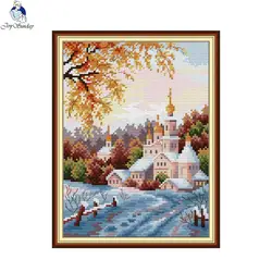 Snowy Mountain Monastery Scenery Cross Stitch Kit Aida 14CT White Cloth 11CT Printed Fabric Embroidery DIY Sewing Set Home Decor