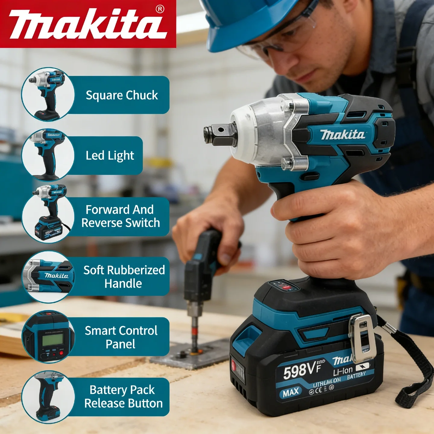 

Бесщеточный ударный гайковерт Makita DTW600 18В, аккумуляторный, для авторемонта, высокомоментный, перезаряжаемый электроинструмент