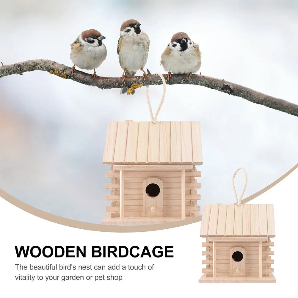 

2Pcs Wooden Bird Nest Solid Wood Entrance Design Hanging Birds Comfortable Bird Bed Outdoor Nest Birds Hut Bed