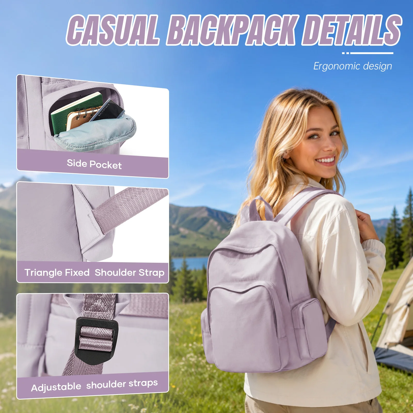 Backpack for Women Lightweight Nylon Girls School Backpacks Simple Backpack Durable Stylish Perfect for Students Back to School - view 3