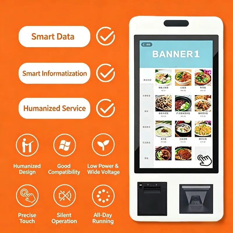 21.5/32 Inch Touch Screen Self Service Order Kiosk, All-in-One POS Terminal for Restaurant & Supermarket Checkout