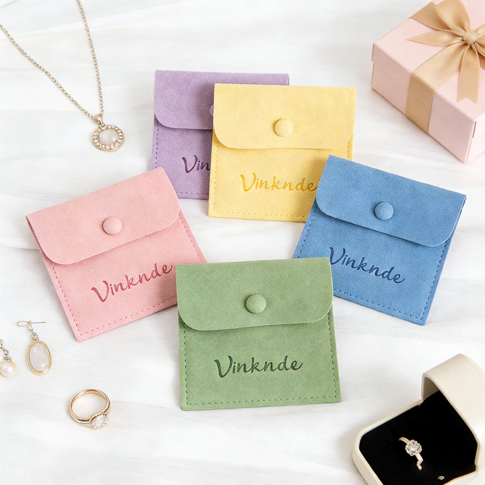 

50 шт., желтый, синий, индивидуальный логотип, ювелирные изделия, сумка-защелка из микрофибры, кольцо, серьги-гвоздики, браслет, кулон, ожерелье, органайзер, подарочная упаковка