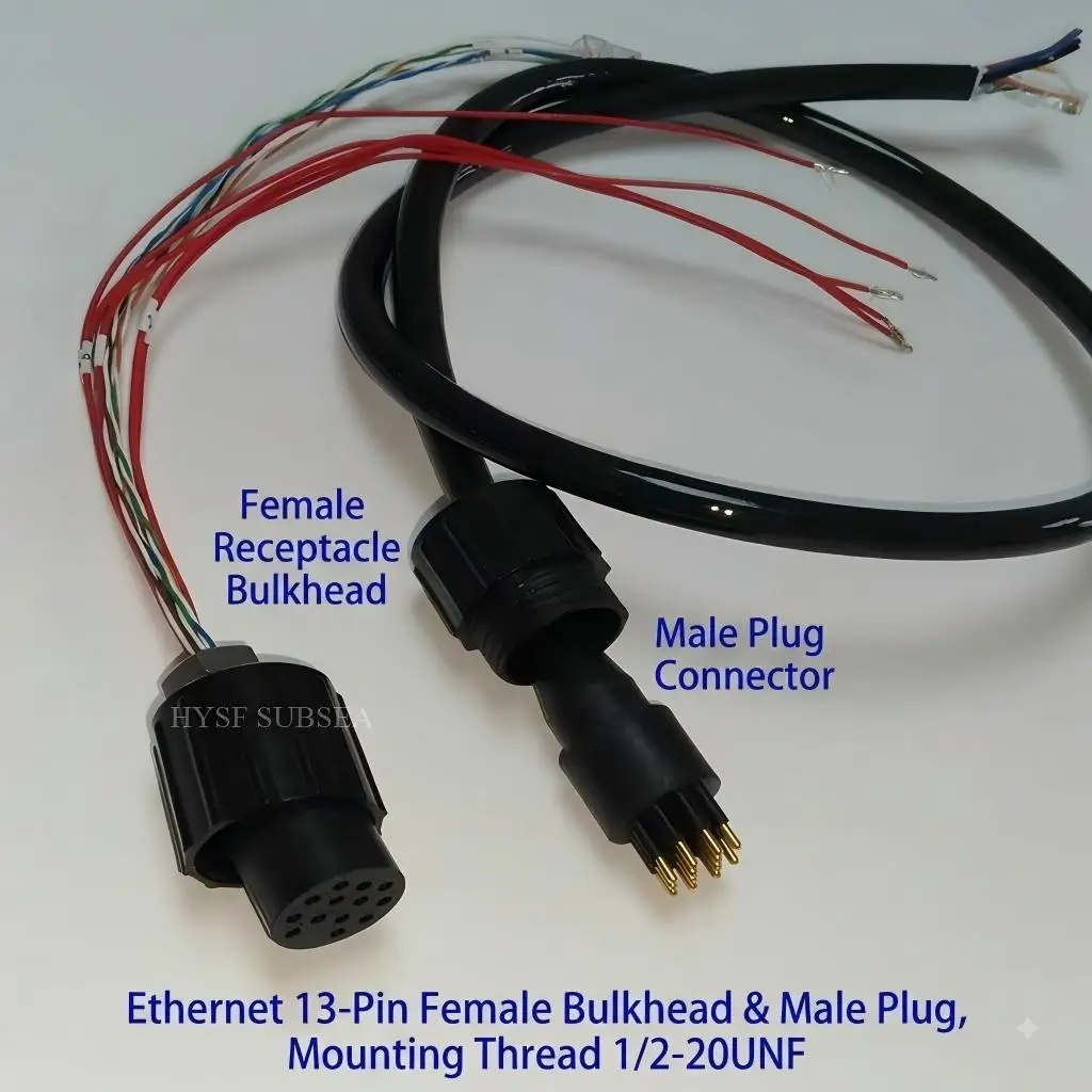 SUBSEA 13-Pin DIL13M DBH13F Ethernet Underwater Connector (Male/Female) Bulkhead Plug for ROV/AUV Power & PCB Applications