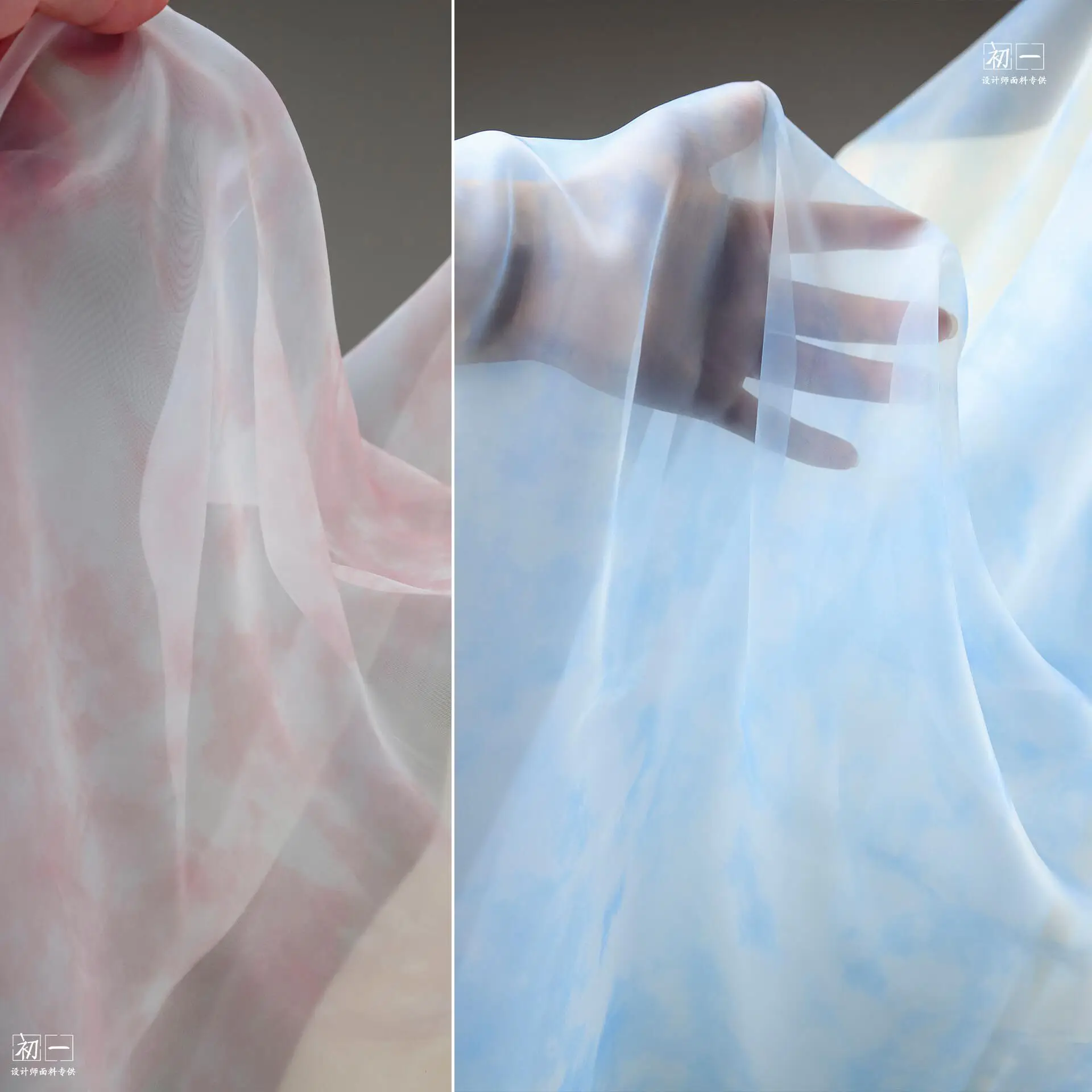 Blue Water Light Gauze Gauze Blooming Organza Soft National Style Sheer Mesh Background Hanfu DIY Clothing Fabric