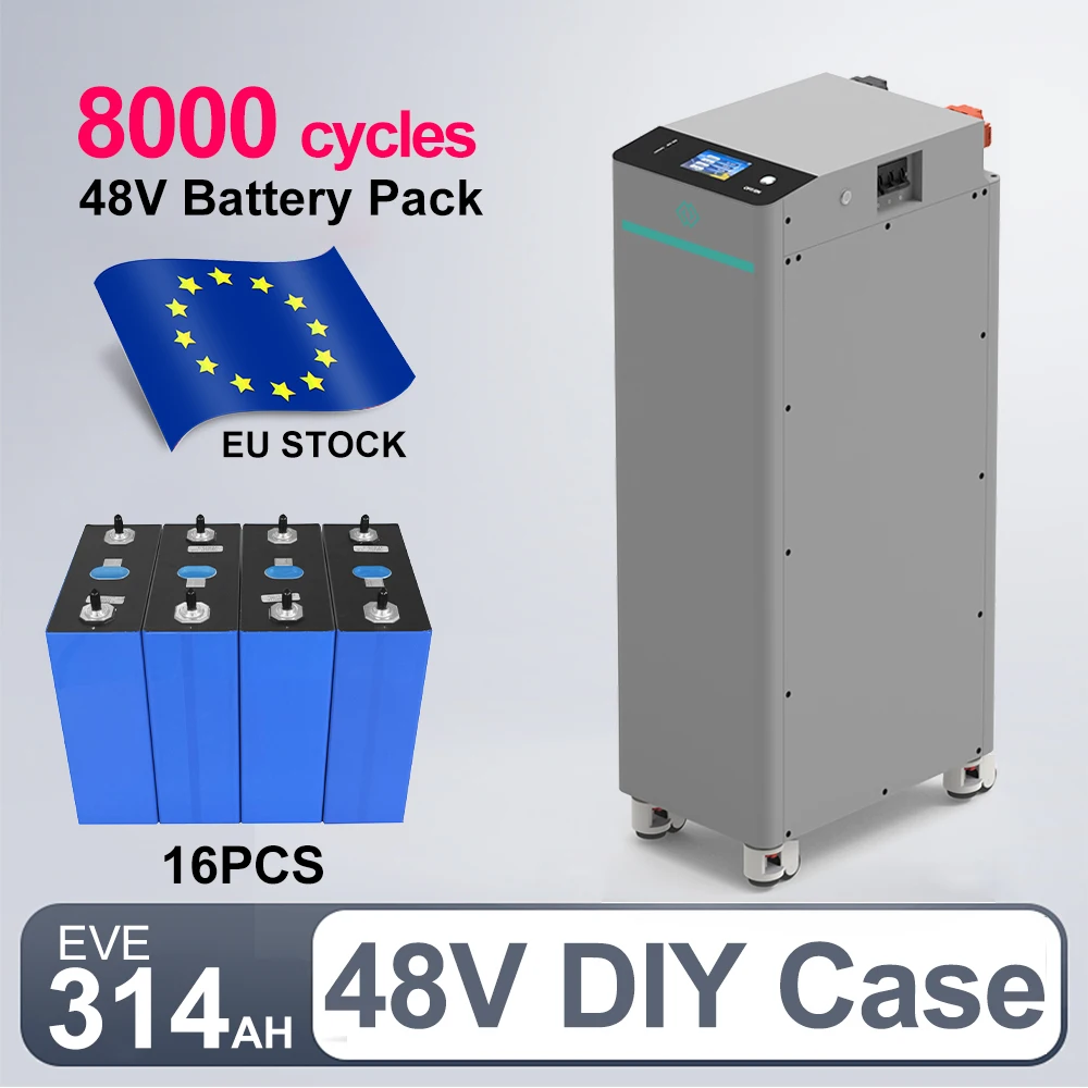 EU Stock 48V 314AH DIY LiFePO4 Battery Pack 51.2V 16S 200A BMS Smart 320AH 330AH 2A Balancer 250A Breaker Home Solar Energy