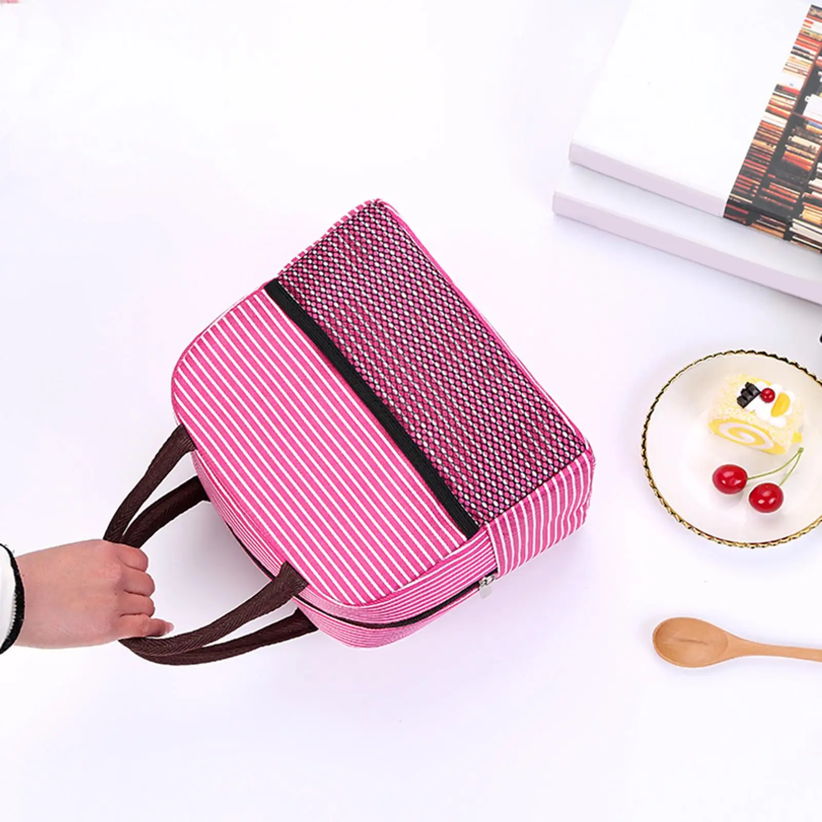 Lunch Tote with Mesh Pocket Insulated Storage Lunch Box Bag Fashion Container for Kids Adults Office School Camping Outdoor