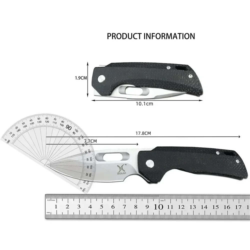 NEW HUAAO GC002 Folding Knife Camping EDC Hiking Knives Outdoor Survival Hunting Knife 8Cr13Mov Blade Black/Brown Linen Handle