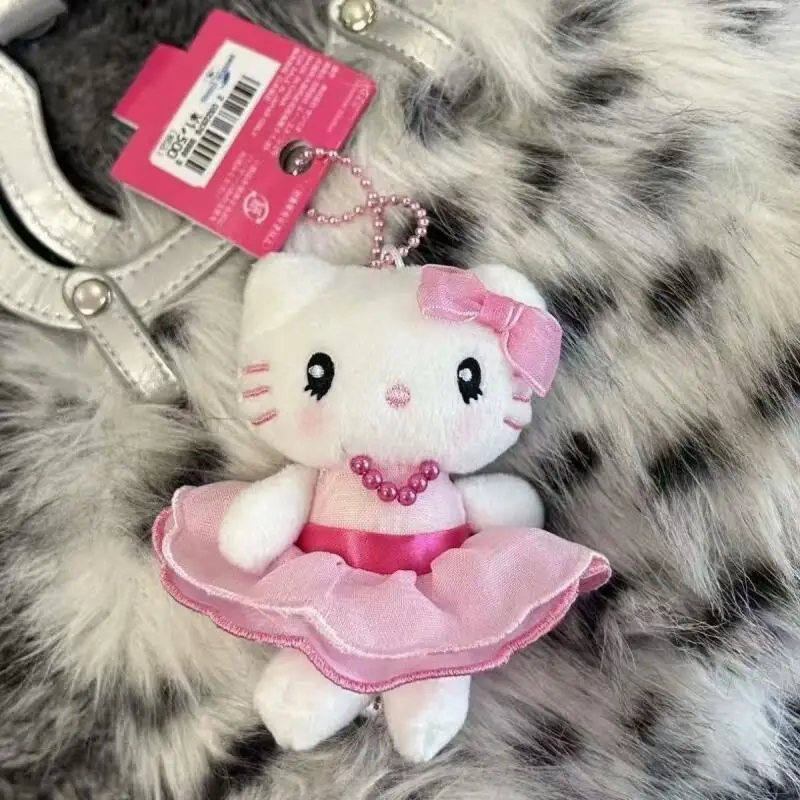 Sanrio Hello Kitty Pink Fluffy Skirt Long Eyelashes Plush Keychain Pendant Backpack Zipper Decoration Classmate's Birthday Gift