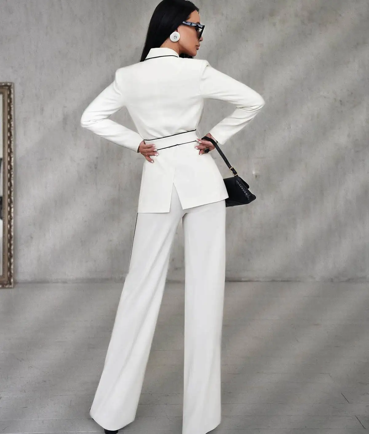 White Black Women Pants Suits Slim Fit Prom Evening Guest Formal Wear Custom Made 2 Pieces With Belt