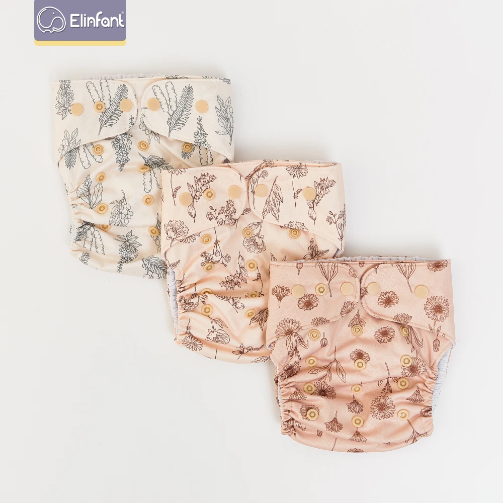 Elinfant New Recycled Fabric 3PCS Set Suede Cloth Baby Cloth Diaper With 6PCS Bamboo Terry Absorbents Cloth Diaper