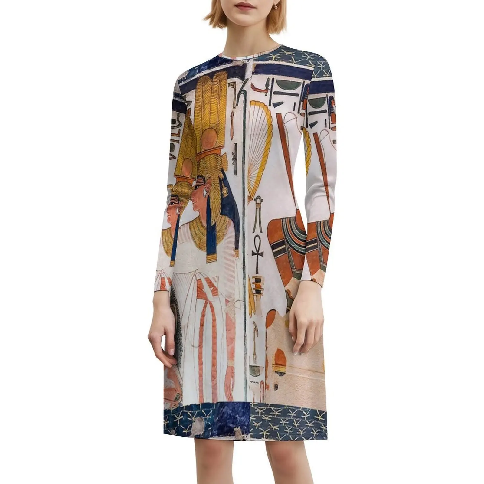 فستان Nefertari Tomb Wall العتيق البوهيمي بأكمام منتفخة أو خيارات بدون أكمام للنساء فستان Nefertari مقبرة مصرية المصرية