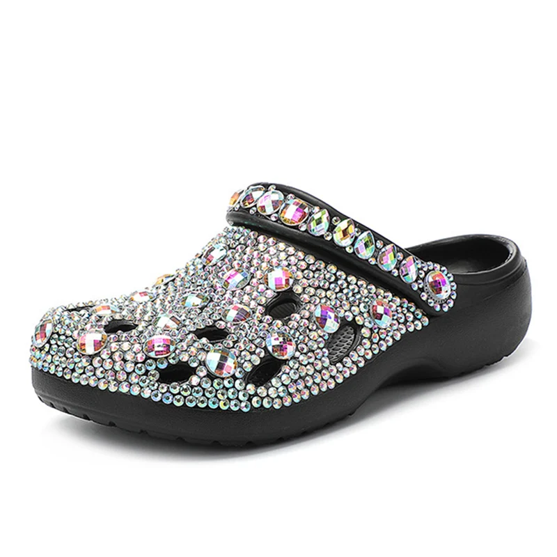 Sandálias com strass em EVA para mulheres, slides de praia, flip flop, moda suave, sapatos casuais femininos, luxo, verão, 35-41