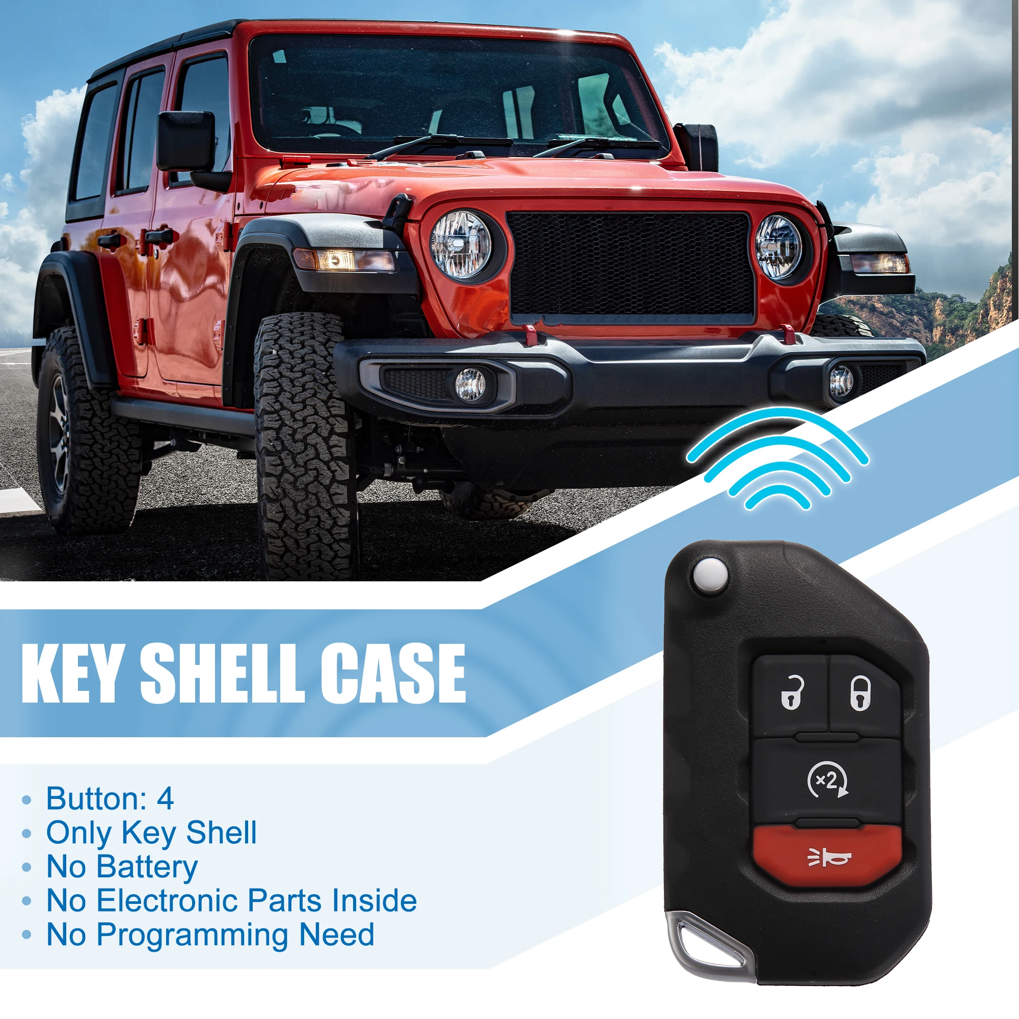 Uxcell Auto Afstandsbediening Sleutel Case Shell 4 Knoppen Cover Gereedschap 68416784AB OHT1130261 Voor Jeep Wrangler Gladiator 2018-2021 Accessoire