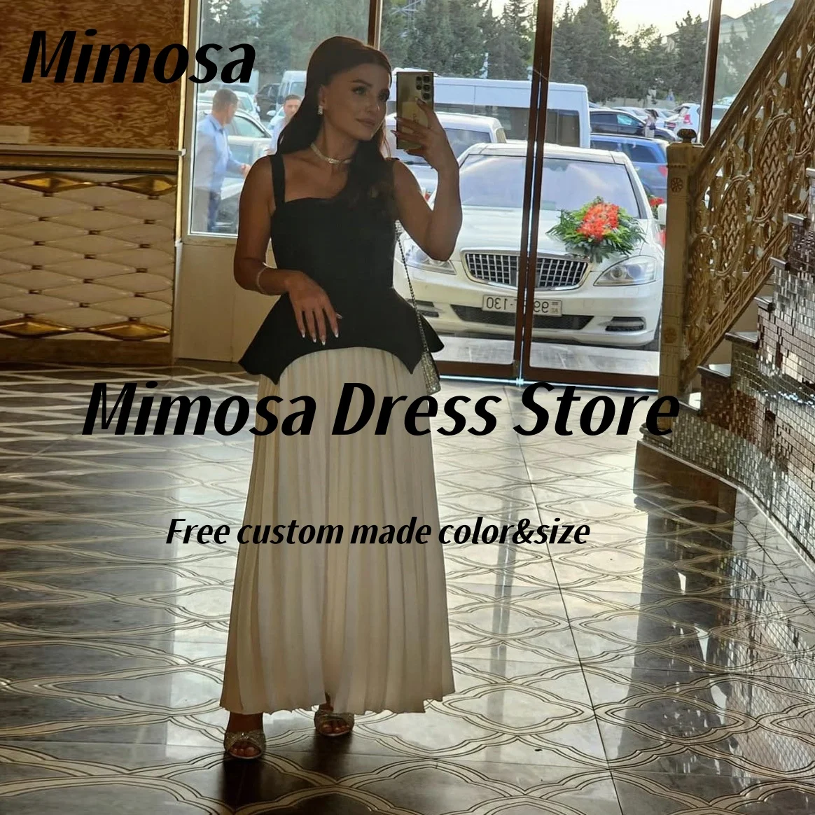 

Mimosa контрастные цвета платья для выпускного вечера с открытыми плечами и молнией сзади специальное вечернее платье со складками длиной до щиколотки вечерние платья по индивидуальному заказу