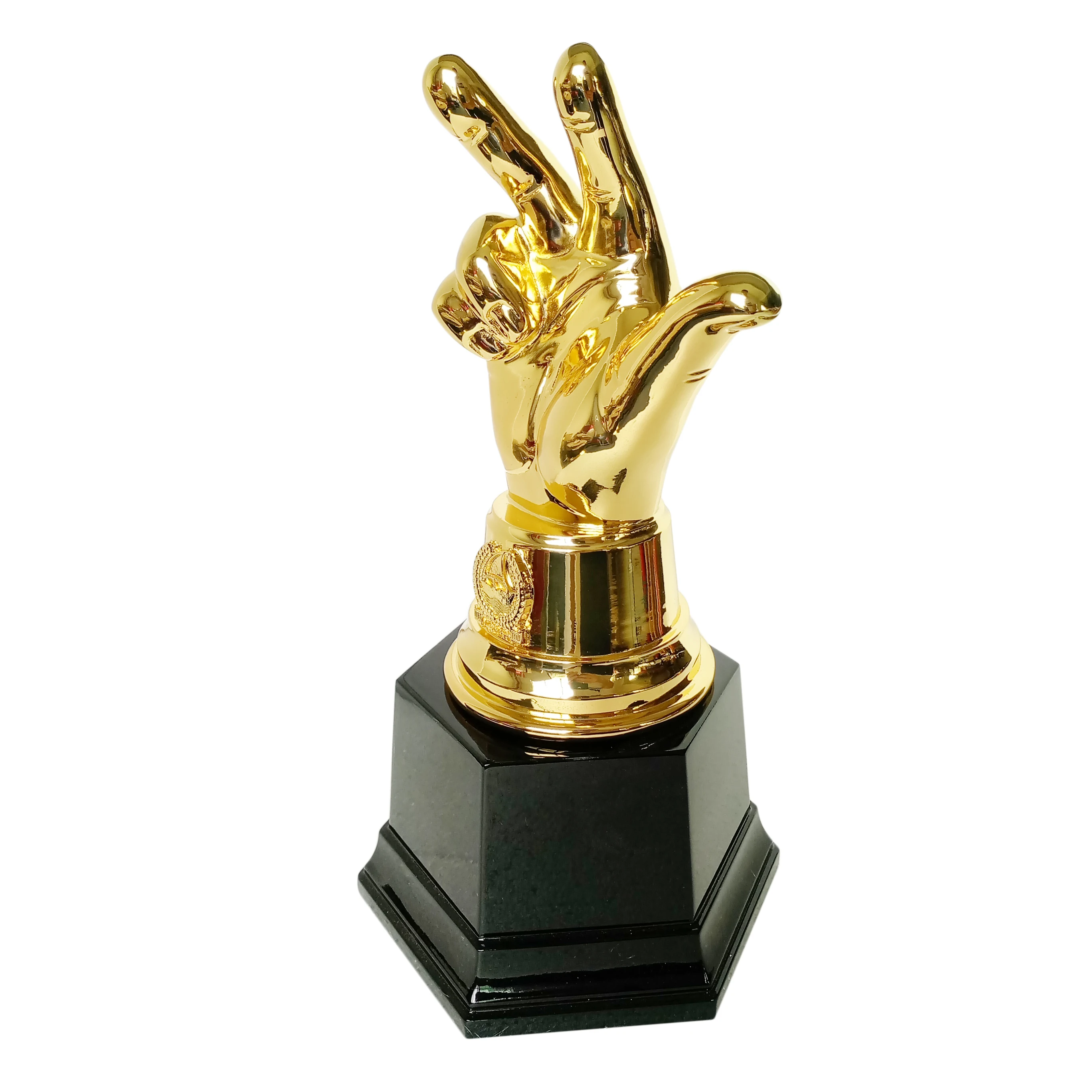 2024 NID Customized Logo Gold Finger Statue Sculpture Portrait Printing Metal Winner Champions Award Trophy Cup for the Best