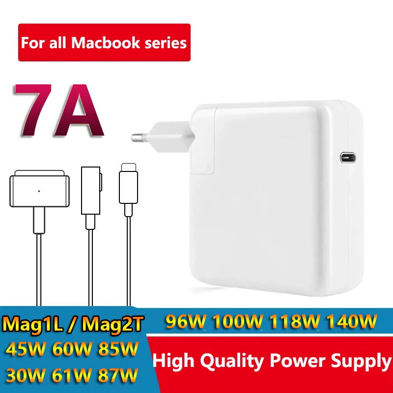 Adaptador de alimentação para macbook air pro 45w 60 85w magsaf * 3 2 1 carregador magnético a1466 compatível com carregadores macbook tipo c pd 96w