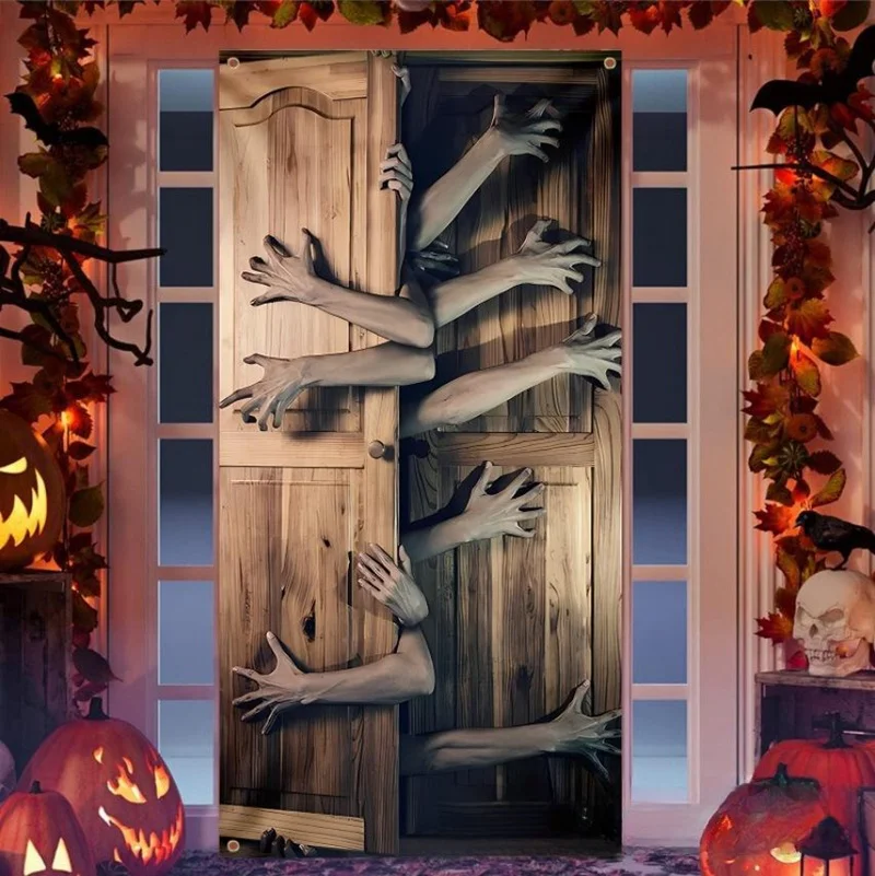 ديكور مشهد جو رعب للهالزينة ، علم الباب ، غطاء باب مخيف ، تأثير ذراع ثلاثي الأبعاد ، احتفال خارجي #2