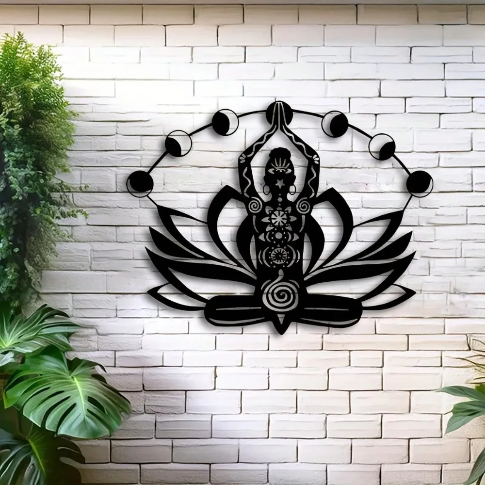 Zen Metal Wall Art Lotus Moon Phase Decor - 15.7x12 Inch Durable Indoor Outdoor Meditation Wall Decor for Home Garden