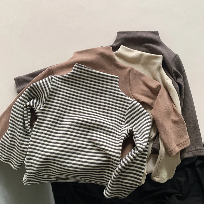 Autumn Winter Children T-Shirts 1-8Y Boys Girls Turtleneck Warm Striped Long Sleeve T Shirts Tops Tees Toddler Wear Kids Clothes image 4
