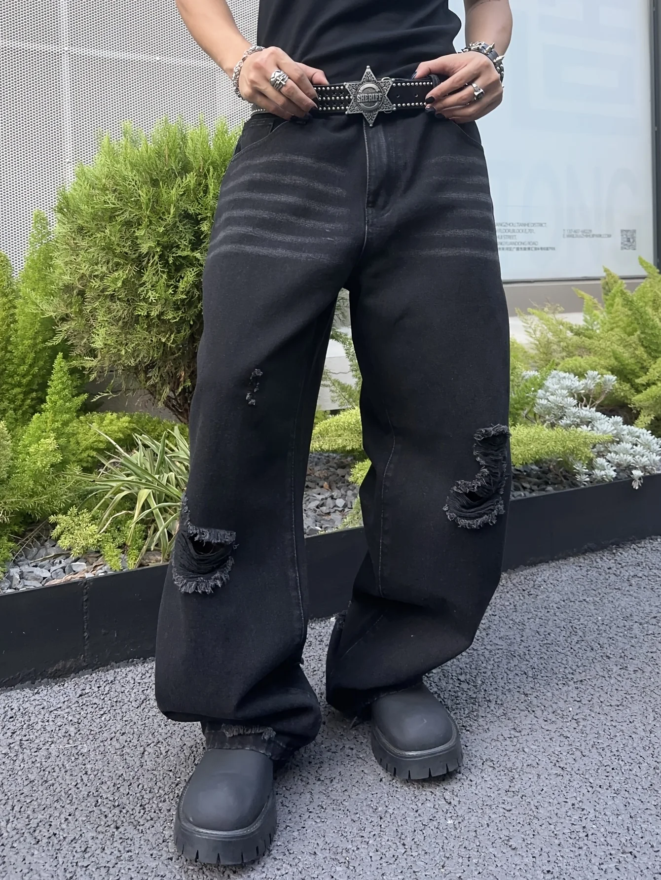 Men's Retro Y2K Streetwear Jeans, Street Style Ripped Baggy Wide Pants For Men, Versatile Loose-Fitting Casual Denim Trousers