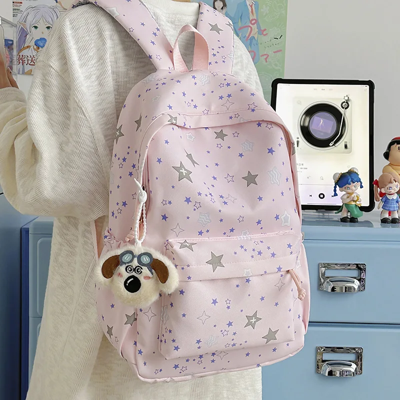 Star Printed Backpack Four Colors Available Large Capacity Nylon Single Bag Without Charms Girls Campus Casual School Bag