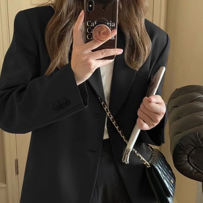 Koreanischen Stil Blazer für Frauen Langarm Frühling Herbst Kerb College Mädchen Freizeit Fashion Solid Büro Dame Neue Minimalistischen
