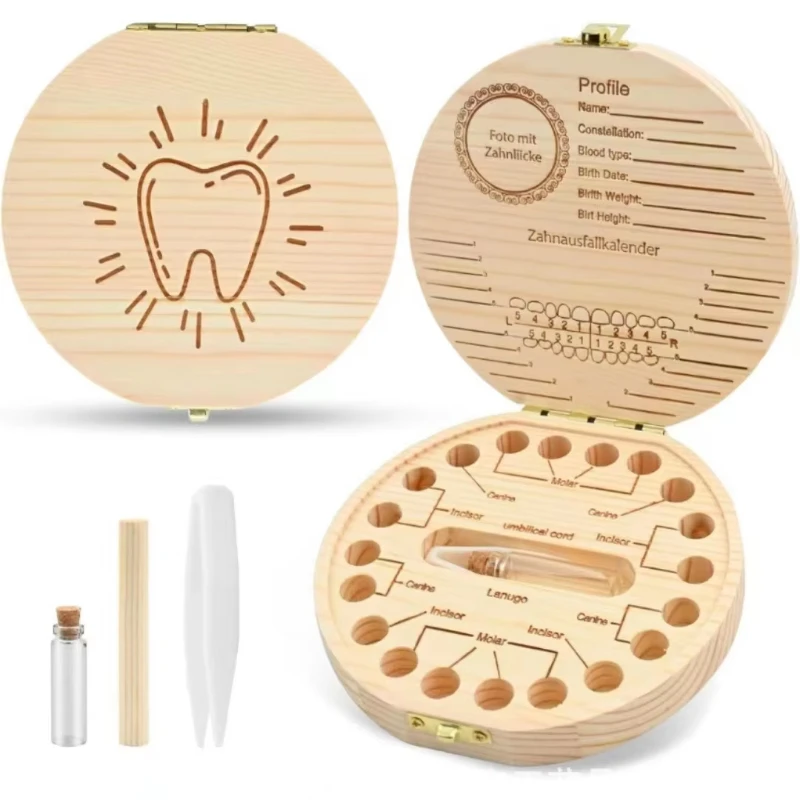 Baby Tooth Box Wooden Kids Tooth Storage Tooth Fairy Box Organizer Milk Teeth Wood Keepsake Collecting Teeth Umbilical Cord Box