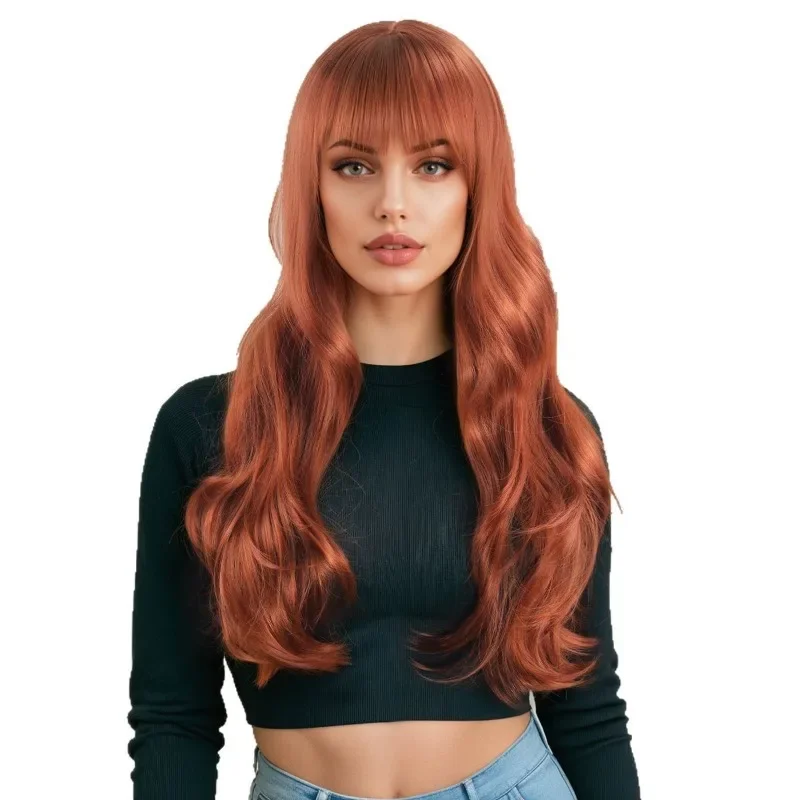 

European and American wigs Female long hair temperament fluffy large curls Qi bangs wig cover, fashionable daily long curly hai