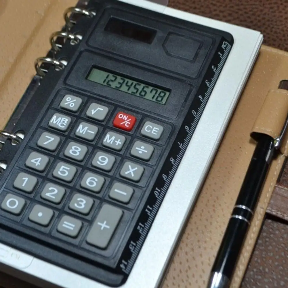 Loose Leaf Notebook with Built-in Calculator 6-Ring Planner for Office Learning Office Accessory Tape Ruler Calculator