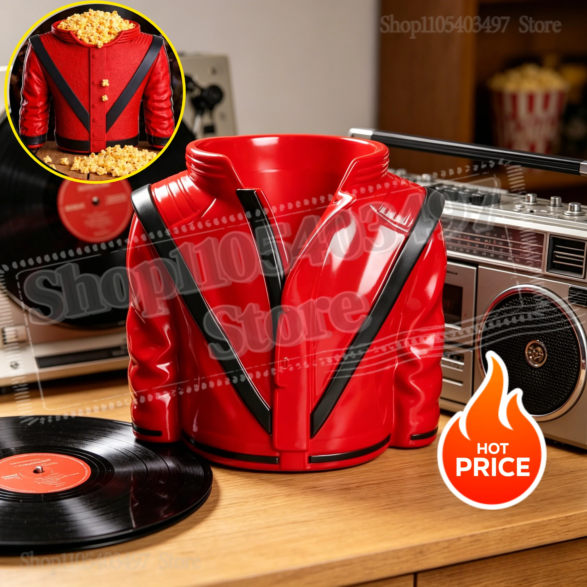 Creative 3D Printing Michael Jackson MJ King of Pop Iconic Red Jacket Popcorn Bucket Collectible Snack Bowl