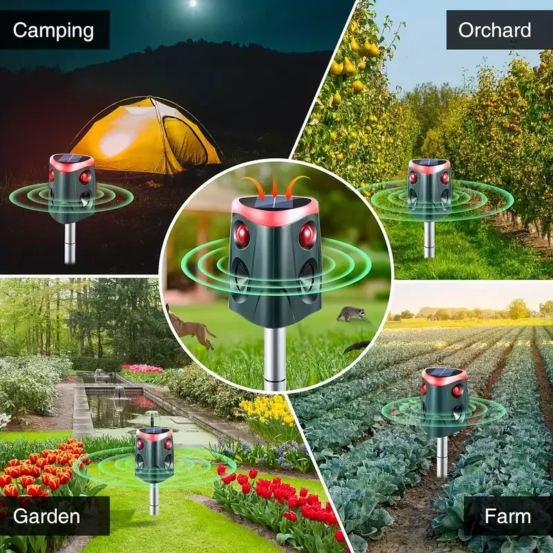 Solar Ultrasonic Animal Repellent with LED Flashing Multi Gear Adjustment Infrared Sensing Rodent Deterrer Outdoor Garden Use