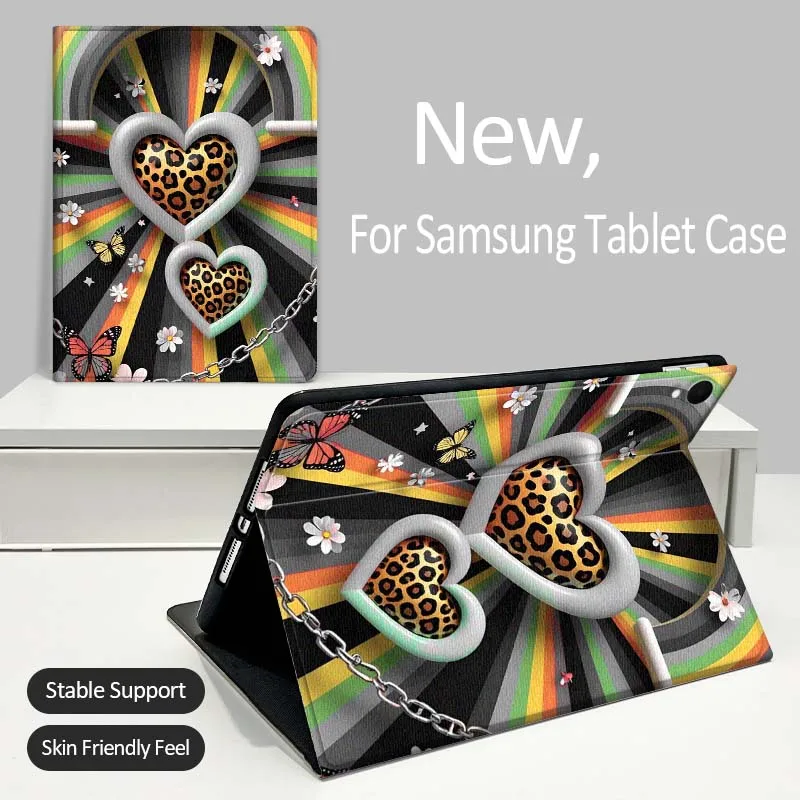 

Cartoon Leopard Heart Chain Tablet Case For Samsung Galaxy Tab A A7 A8 A9 A11 S6 S11 Lite Plus 10.1 10.4 10.5 Inch 2022 2025